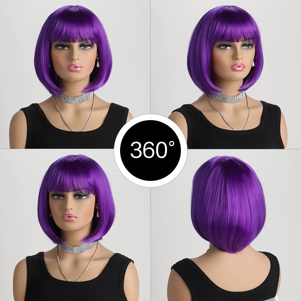 Heat Resistant Short Bob Wig with Bangs for Women Hair Wigs Perfect for Halloween Birthday Costume Party Or Daily Use, Hair Style