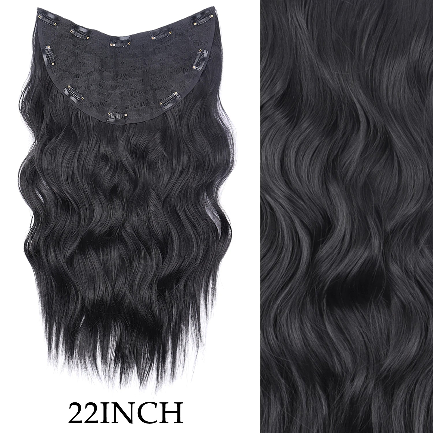 7Pcs/Set 16 Clips Wig Hair Accessories Extension Black Long Straight Natural Hair Wigs Ombre Hairpiece Heat Resistant Fiber For Women Hair Style