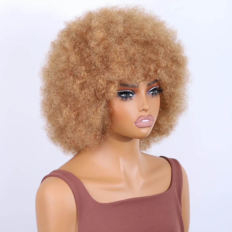 Sleek Brown Colored Human Hair Style Wigs For Women 14 Inch Wigs Short Afro Kinky Bulk Wigs 100% Real Brazilian Natural Real Wigs