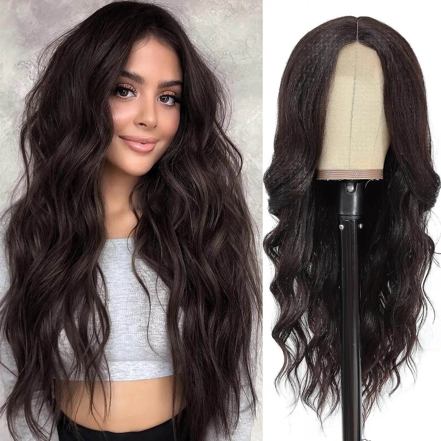Gray long curly hair style synthetic wig with big waves, Halloween cosplay wigs, daily wig, high-temperature hair fiber wig set