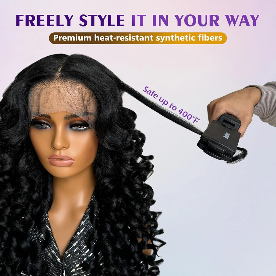 Latisha HD Synthetic Lace Front Wigs Curly Pre Plucked Lace Frontal Wig with Bangs for Women Highlight with Babyhair 24Inch Wigs