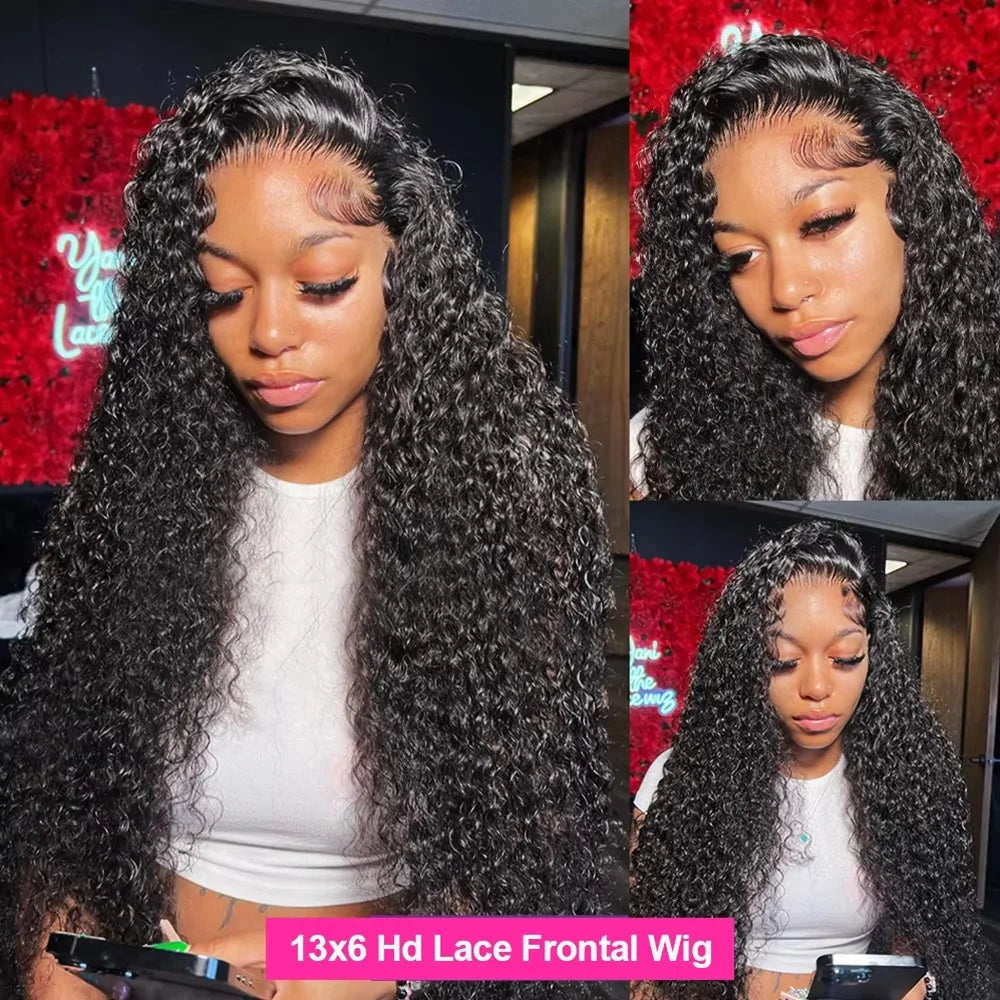 13x6 Wig Glueless 250 Density Brazilian Deep Wave Curly Hair Style Wigs HD Lace Frontal 100% Human Hair Wigs For Women Preplucked Best Hair Water Wig