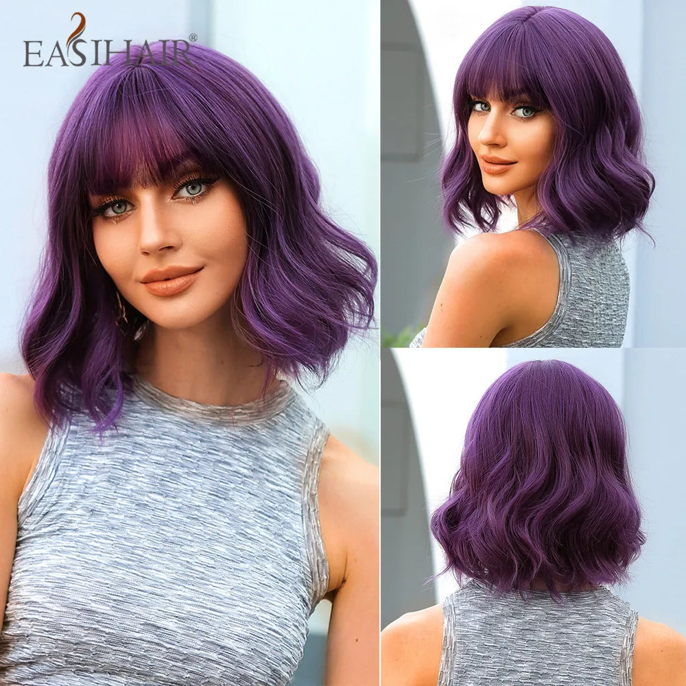 EASIHAIR Synthetic Bob Wig with Bang Short Straight Light Blonde Beige Natural Wigs Hair for Women Daily Cosplay Heat Resistant