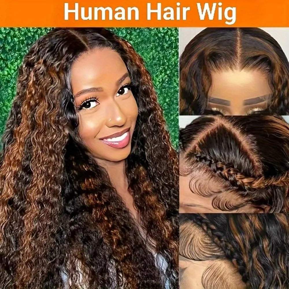 Highlight Deep Wave 4/27 Lace Front Wig Human Hair Wigs 13x6 13x4 HD Lace Frontal Wig 1B/30 Colored Ombre Honey Blonde Human Hair Style Wigs