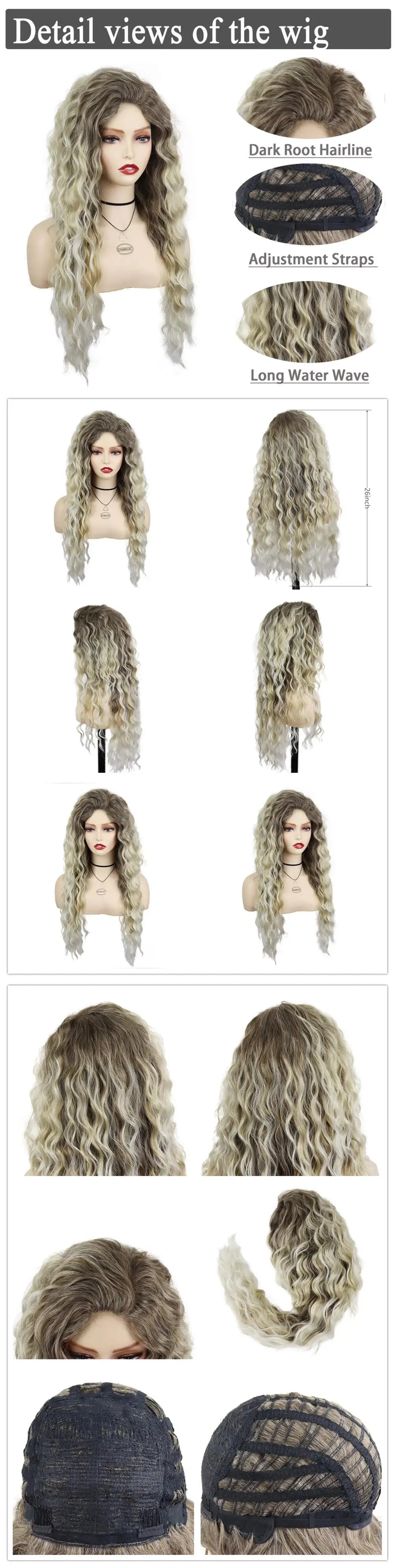 Womens Wig Long Synthetic Hair Ombre Blonde Curly Hair Wigs Female Natural Wavy Drag Queen Regular Wig 80s Gradient Hair Style Wigs for Student