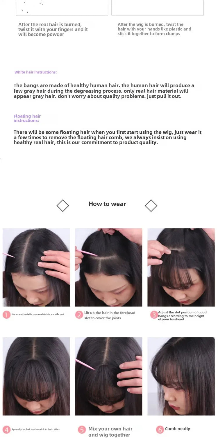 3D Remy Human Hair Wigs Air Bangs For Girl Women Forehead Reissue ONE Clip in Wig Hair Accessories and Extensions Natural Fringe Hairpiece 4 Colors Hair Style