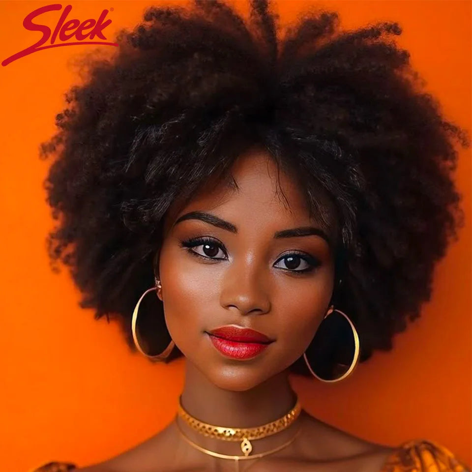 Sleek Brown Colored Human Hair Style Wigs For Women 14 Inch Wigs Short Afro Kinky Bulk Wigs 100% Real Brazilian Natural Real Wigs
