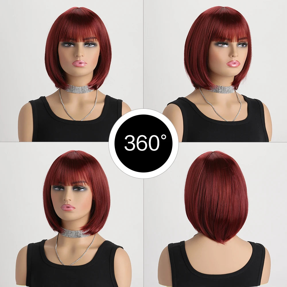 Heat Resistant Short Bob Wig with Bangs for Women Hair Wigs Perfect for Halloween Birthday Costume Party Or Daily Use, Hair Style