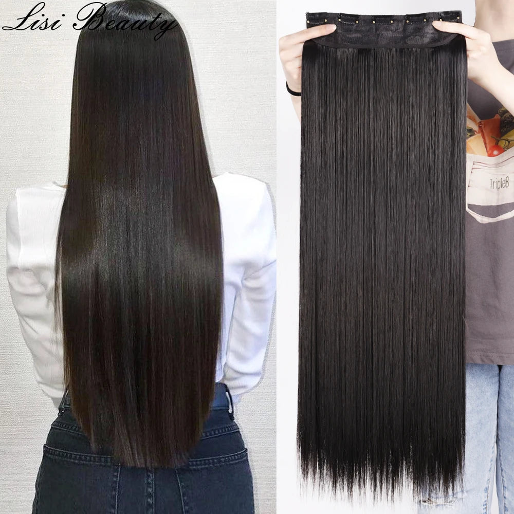 Synthetic Wig 5 Clip In Hair Accessories and Extensions Long Straight Wigs Hair Style Hairpiece Black Brown Blonde 80CM Natural Fake Hair For Women