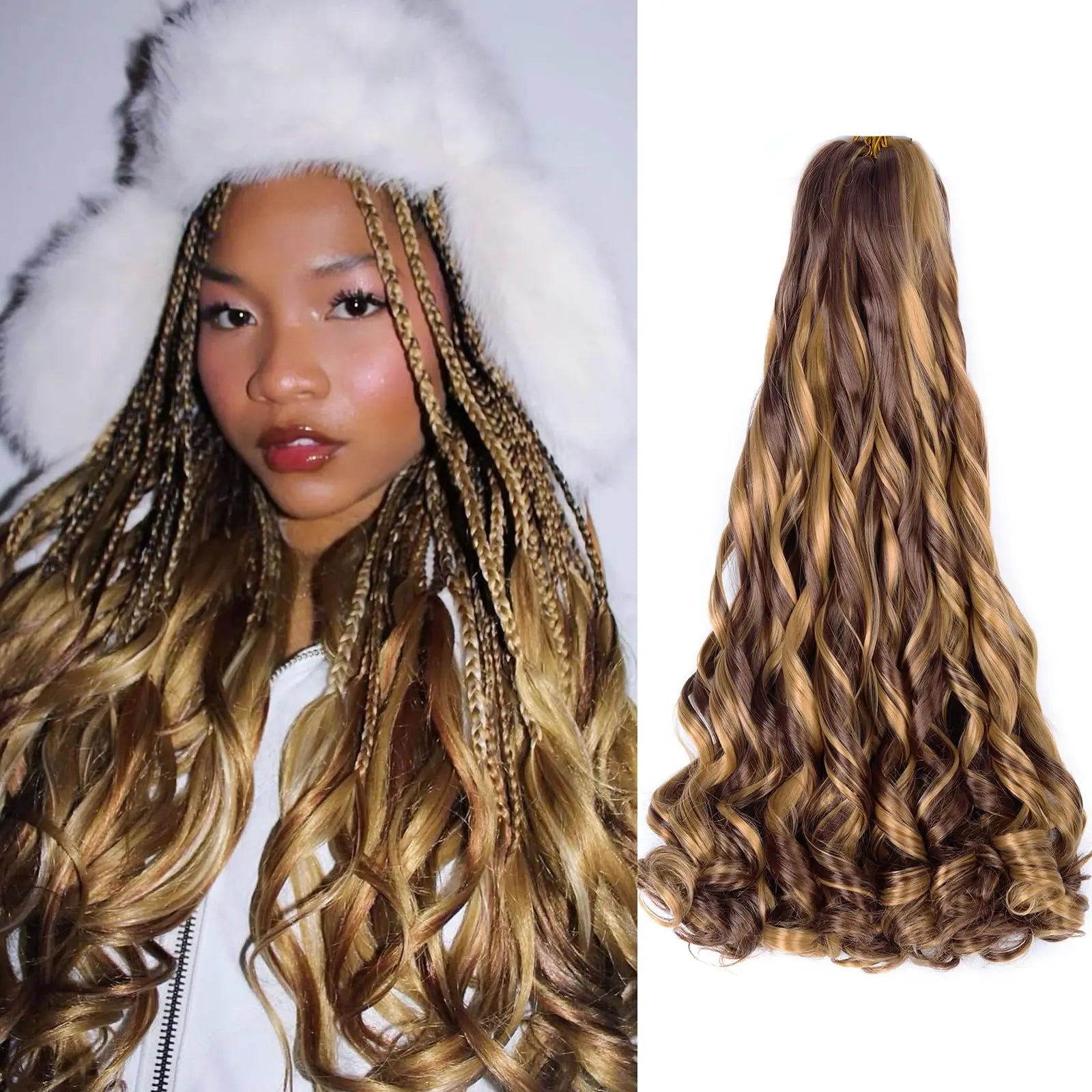 French Curly Braiding Hair Wigs 22Inch Synthetic Curly Braiding Wig Hair Pre Stretched Loose Wavy Curl Braiding Hair Accessories and Extensions For Women