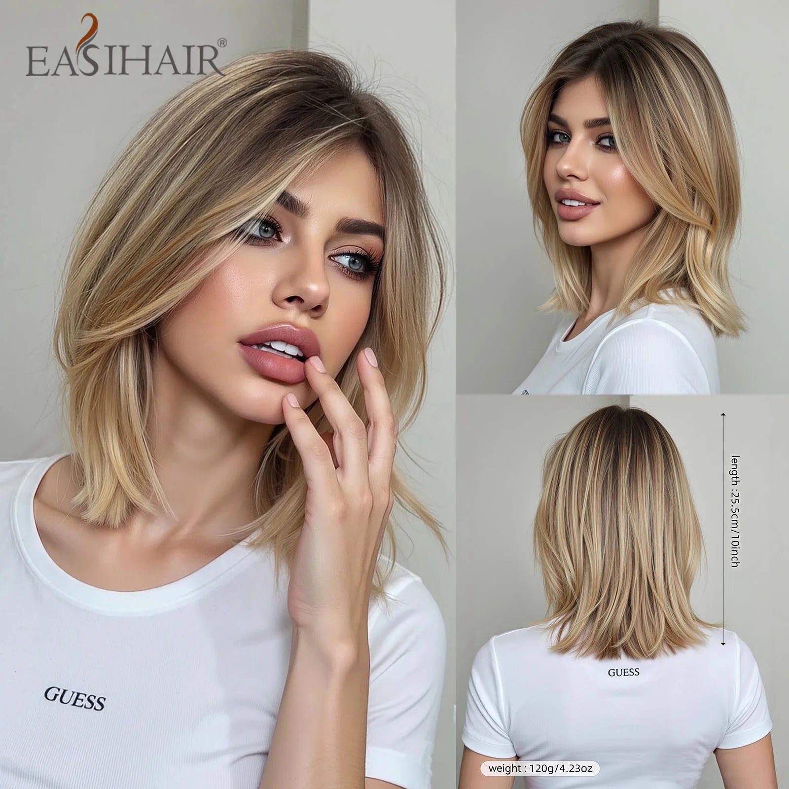 EASIHAIR Short Straight Bob Hair Wigs Synthetic Wig for Women Brown Straight Natural Wigs with Eight Character Daily Cosplay for Women Hair Style