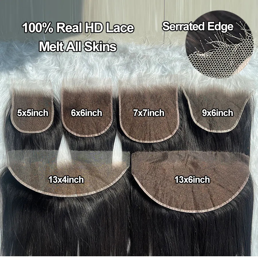 Skinlike HD Lace Frontal 13X4 13X6 Human Hair Wigs Closures Pre Plucked Invisible HD Lace Free Part 7x7 6x6 5x5 HD Lace Closure Only Wig