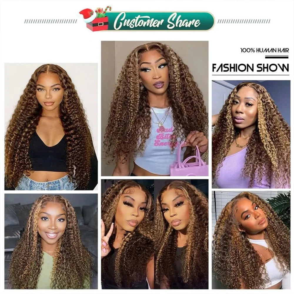 Highlight Deep Wave 4/27 Lace Front Wig Human Hair Wigs 13x6 13x4 HD Lace Frontal Wig 1B/30 Colored Ombre Honey Blonde Human Hair Style Wigs