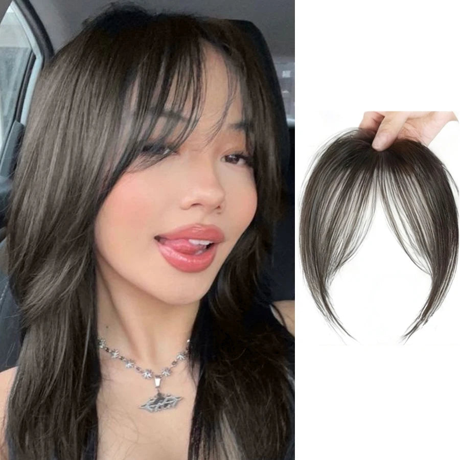 Synthetic Clip in Wigs Hair Bangs Wig Wispy Side-swept Bangs Hair Clip Fake Bang Fringe with Temples Hairpiece for Women Wig Daily Use