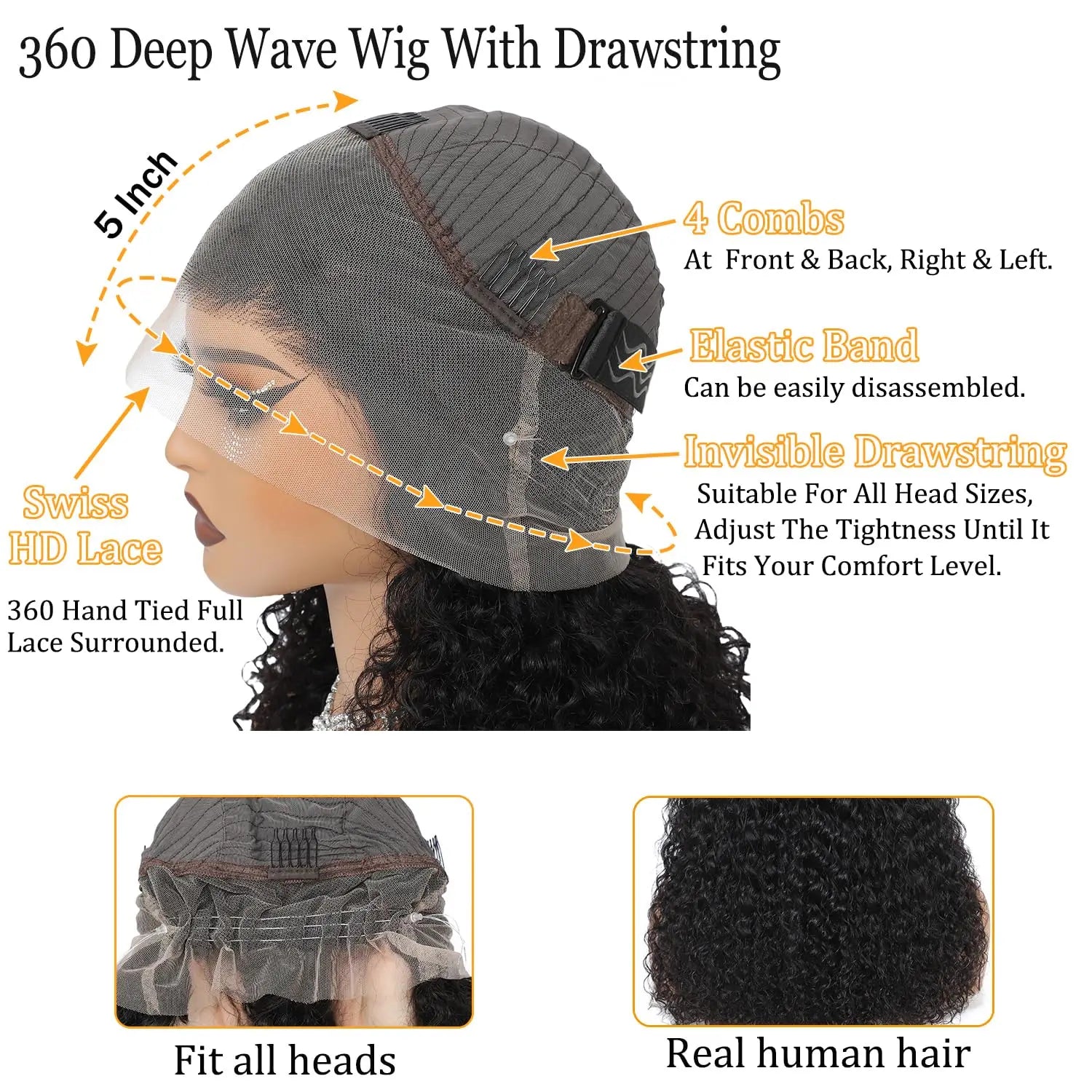 Nexora Curly Wigs 1b Black Wig Water Wave 360 human hair full lace wig Deep Wave Inviscid Strap Glueless Lace Wigs Bleached Knotted