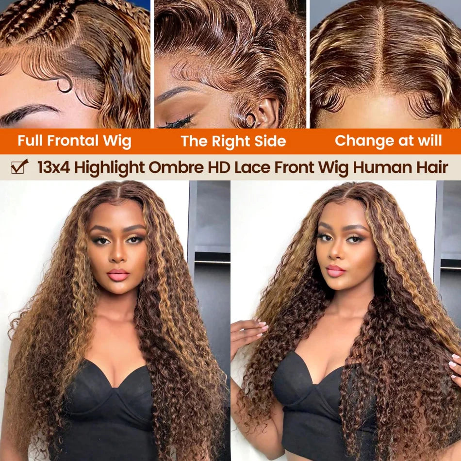 P427 Highlight Wig Human Hair Style Wigs Hd Lace Wig 13X6 Human Hair Deep Wave Frontal Wig Curly P1B30 Lace Front Hair Wigs Brazilian 250 Density
