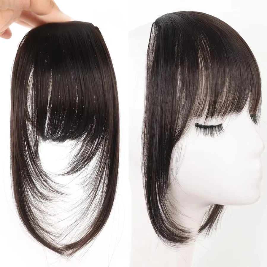 Women's Straight Synthetic Wigs Hair Extensions with Layered Bangs Side-Swept Bangs Natural-Looking Wig Hairpiece for Versatile Styling