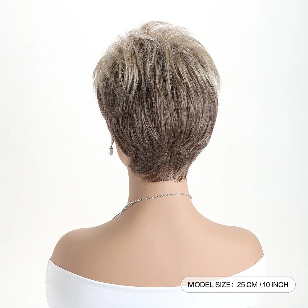 Short Natural Wigs with Bangs Soft Mommy Hair Daily Use Short  Grey Ombre Curly Synthetic Hair Costume Party Wig for Women