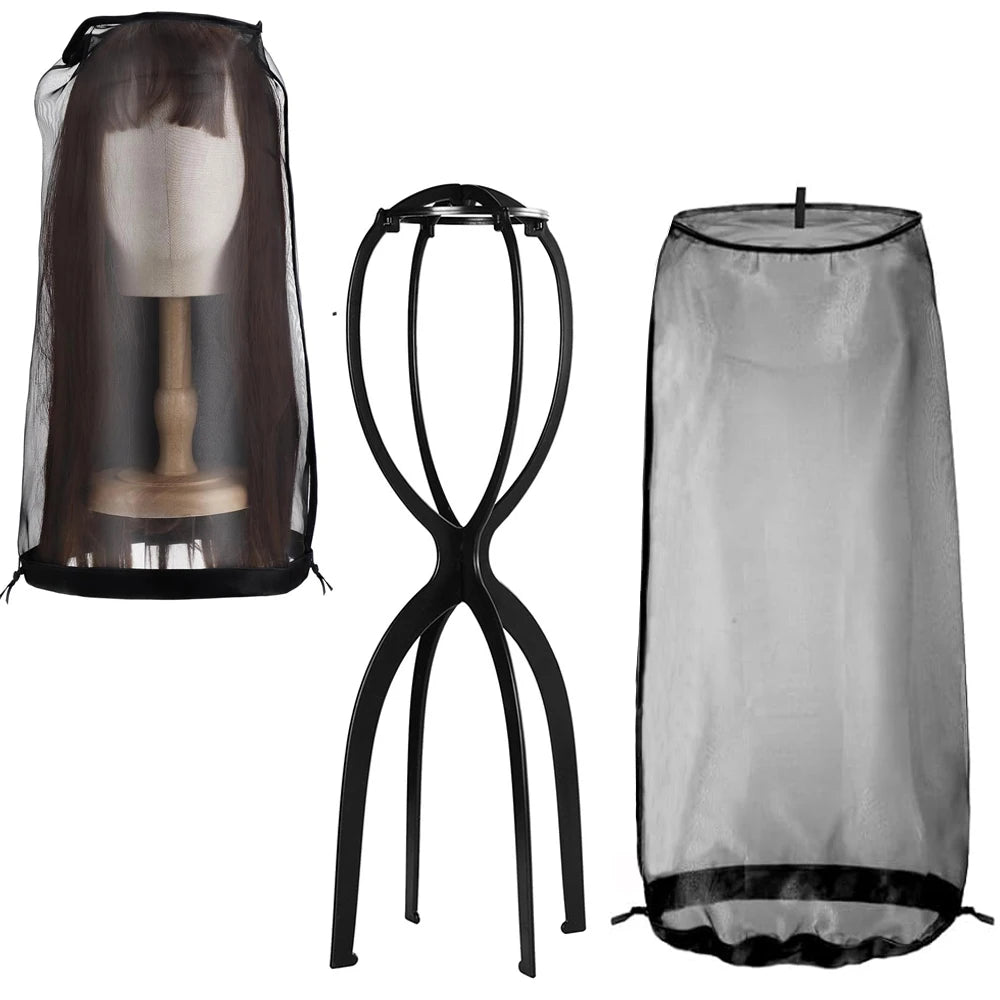 Wig Stand for All Wigs And Hair Wigs Storage Bags Adjustable Wig Bag with Drawstring Portable Travel Organizer for keep from Dirt Dust