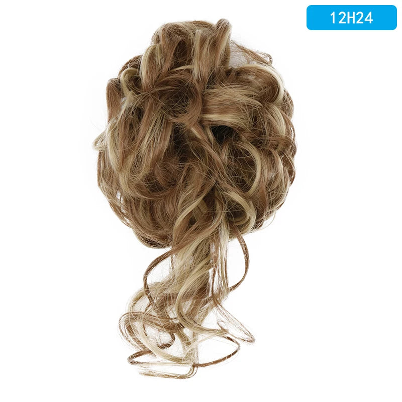 AZQUEEN Messy Bun Hair Extension Synthetic Elastic Band Curly Wave Chignon Scrunchies Donut Updo Hairpiece For Women