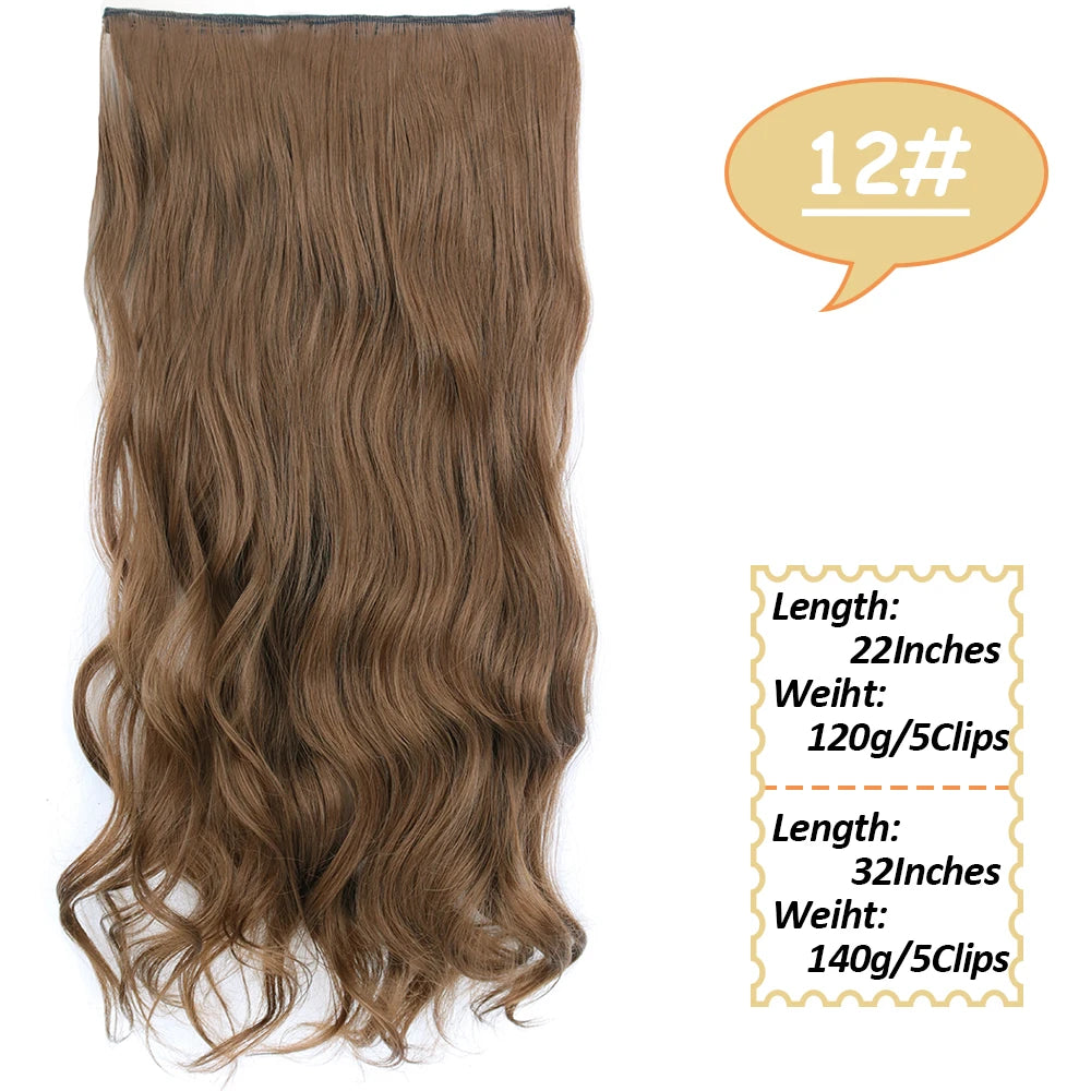 NICESY Synthetic Long Wavy 5 Clips Hair Extensions 22Inch/32Inch Clip On Hair Extensions High Tempreture Fake For Women