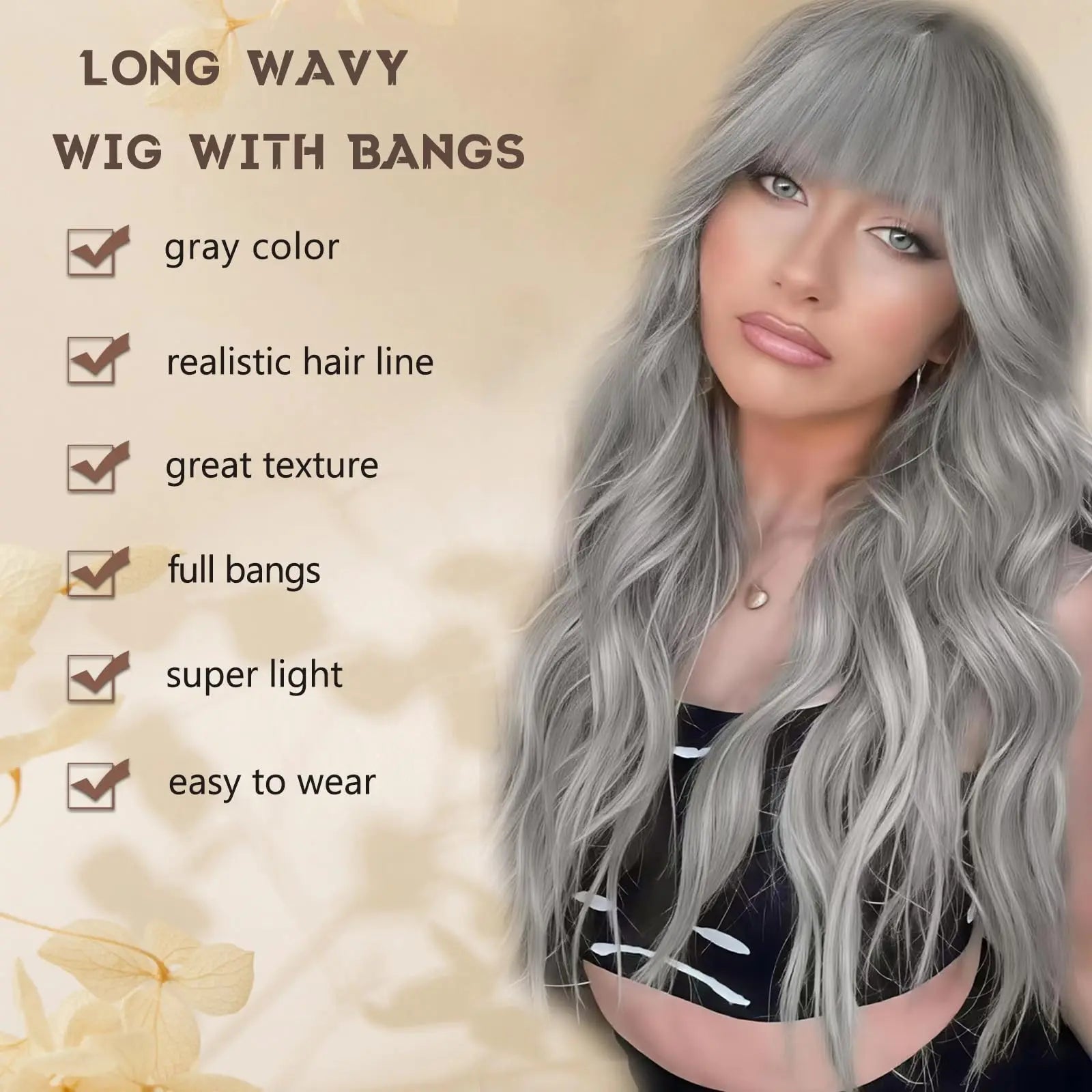 Gray long curly hair style synthetic wig with big waves, Halloween cosplay wigs, daily wig, high-temperature hair fiber wig set