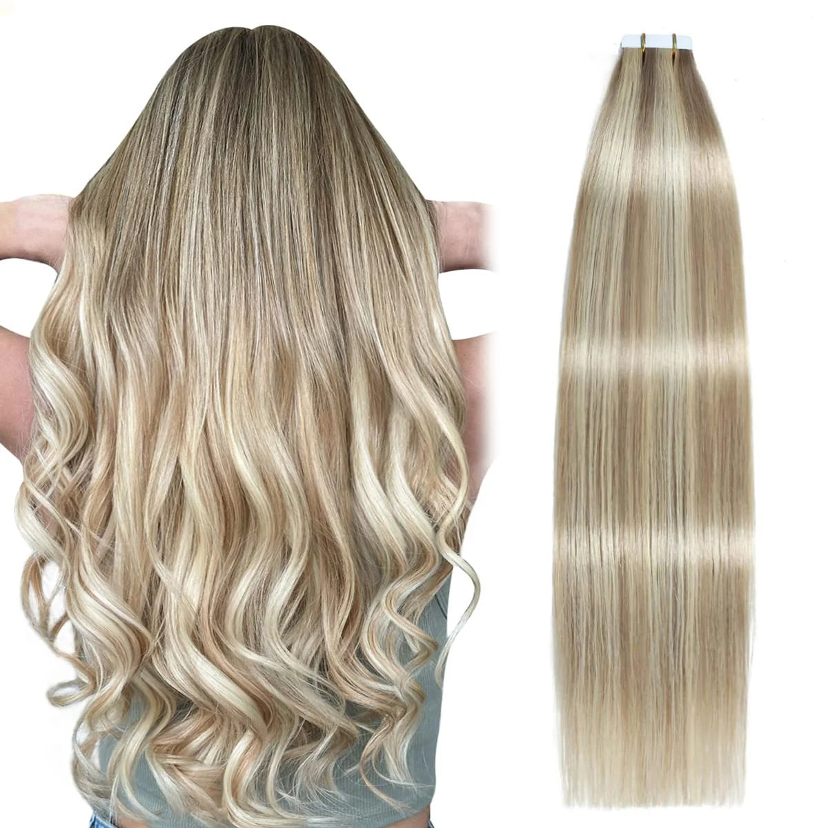 Invisible Tape in Wig, Hair Wigs Extensions Real Remy Hair Extensions and Accessories for Women Ash Blond mixed Platinum Blond Straight Wig Hairpieces