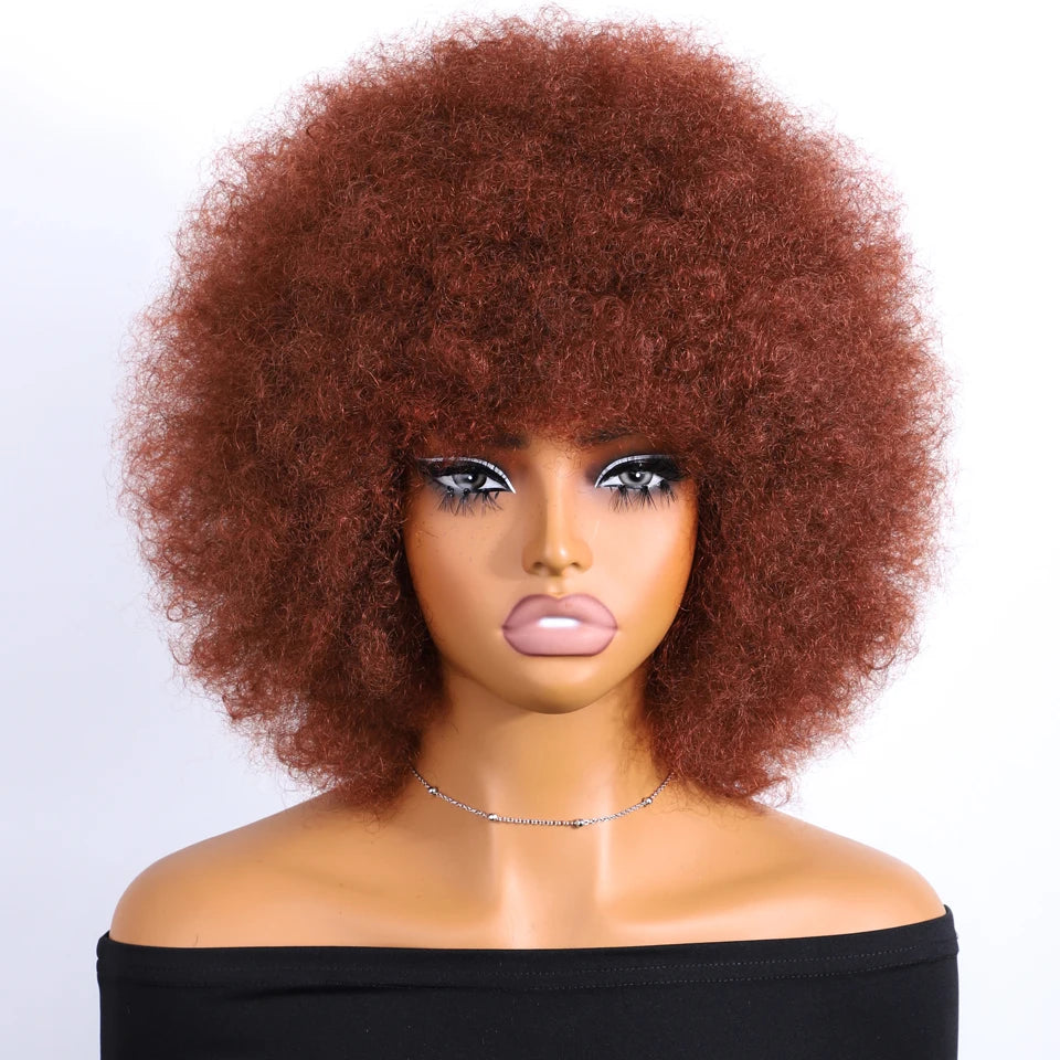Sleek Brown Colored Human Hair Style Wigs For Women 14 Inch Wigs Short Afro Kinky Bulk Wigs 100% Real Brazilian Natural Real Wigs