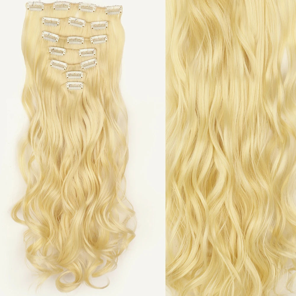 7Pcs/Set 16 Clips Wig Hair Accessories Extension Black Long Straight Natural Hair Wigs Ombre Hairpiece Heat Resistant Fiber For Women Hair Style
