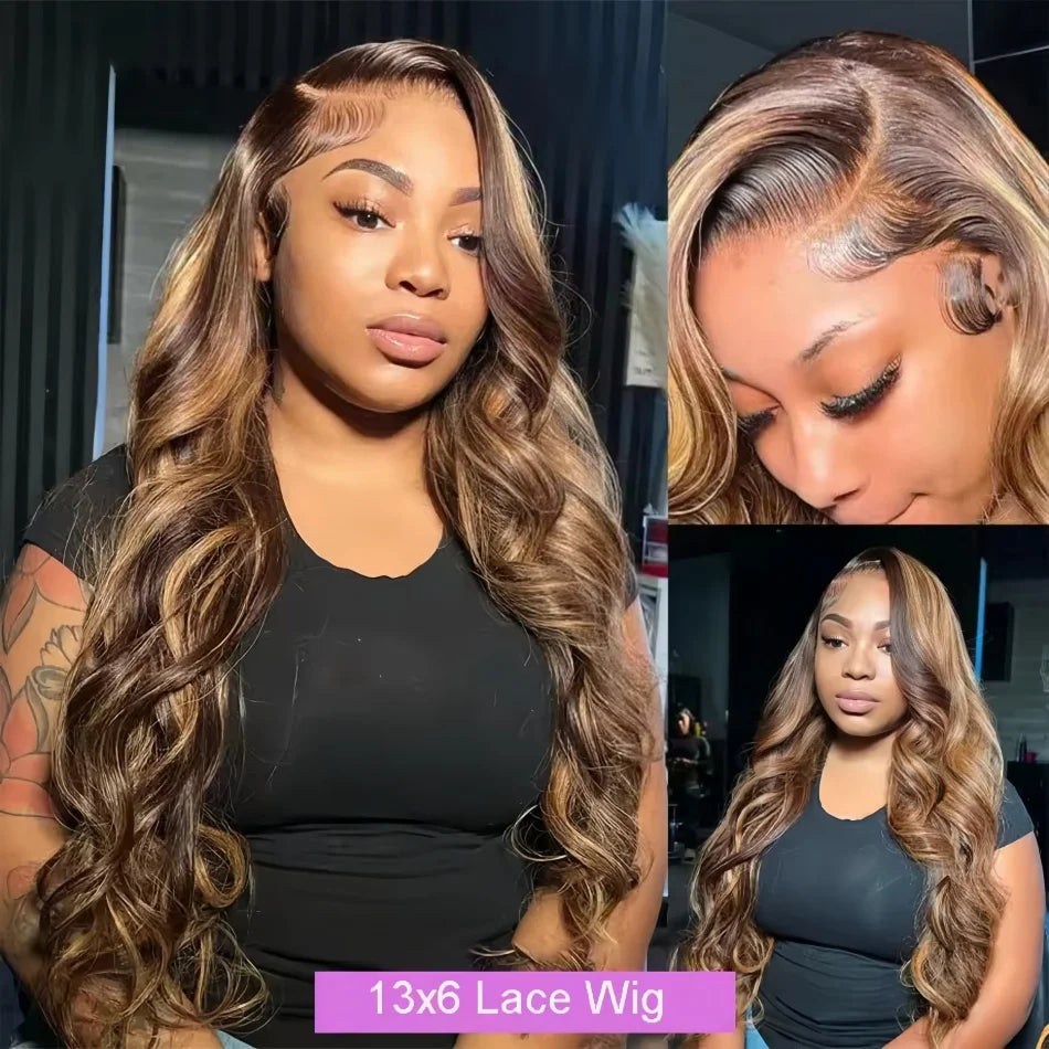 Body Wave Human Hair Wigs Highlight 13X6 hd Lace Frontal Wig 13X4 P4/27 Curly Front Wig 1B30 Brown Ombre Colored 100% Human Hair Style