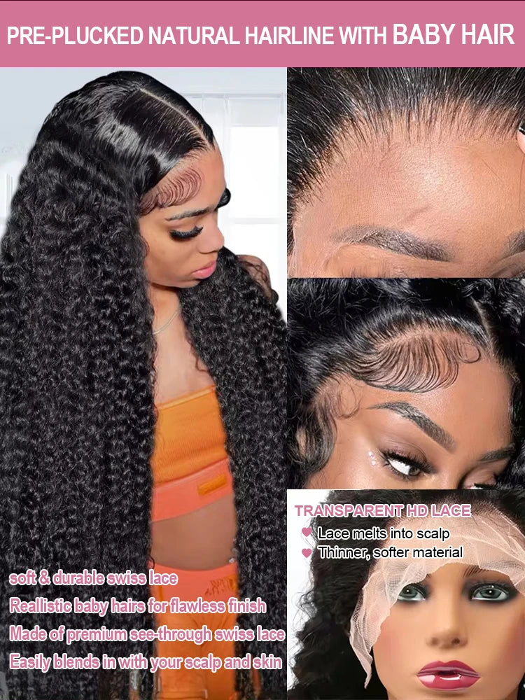 40 50 Inch HD 13x6 Deep Wig Wave Lace Frontal Wigs Hair Brazilian 13x4 Water Wave Curly Lace Front Human For Women 300 Density
