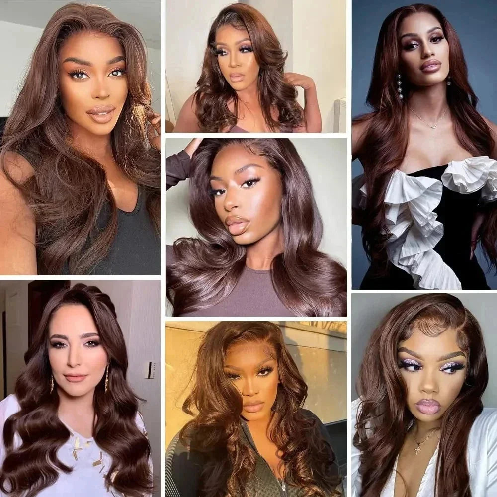 220Density HD Chocolate Brown 13x4 Body Wave Lace Front Wig Brazilian 13x6 Lace Frontal Wigs For Women 100% Remy Human Hair Wig