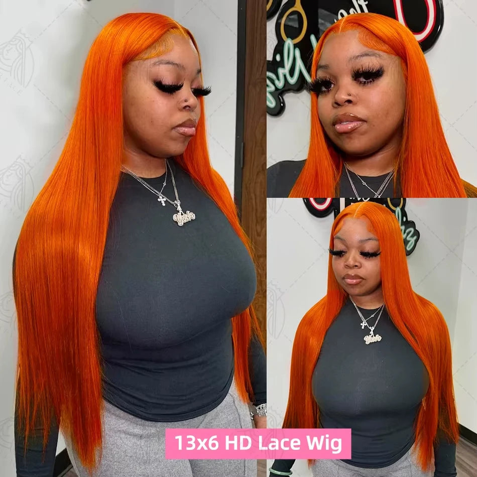 250 Density Ginger Hd Lace Wig 13x6 Human Hair Wig Straight Hd Lace Frontal Wig 13x6 100% Brazilian Pre Plucked Wigs For Women ﻿