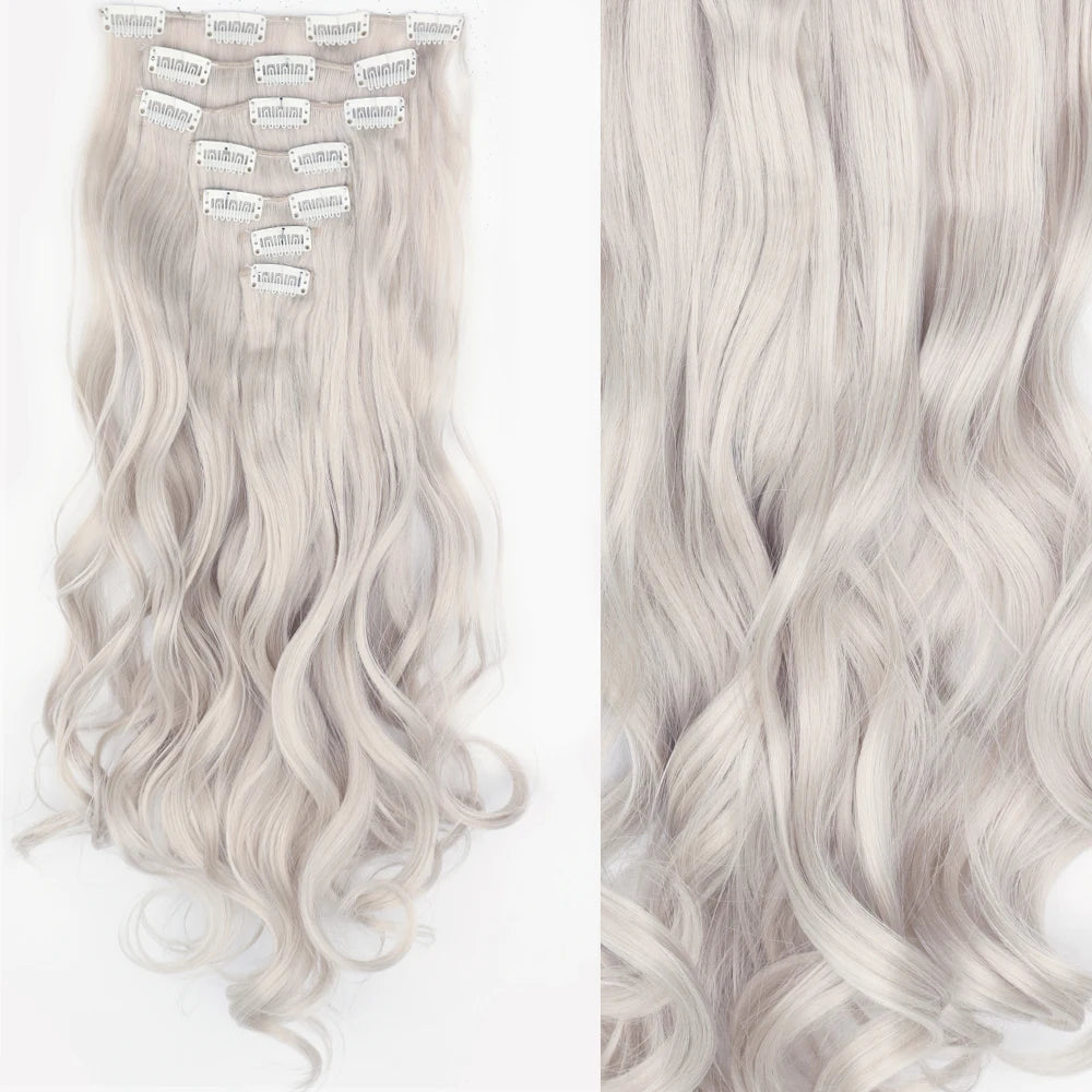 7Pcs/Set 16 Clips Wig Hair Accessories Extension Black Long Straight Natural Hair Wigs Ombre Hairpiece Heat Resistant Fiber For Women Hair Style
