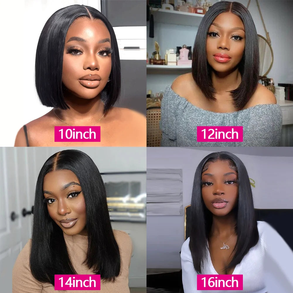 Straight Glueless Wig Human Hair Ready To Wear Short Bob Wigs Hair For Women Transparent Pre Cut 4x4 Human Hair Wigs Bleached Knots