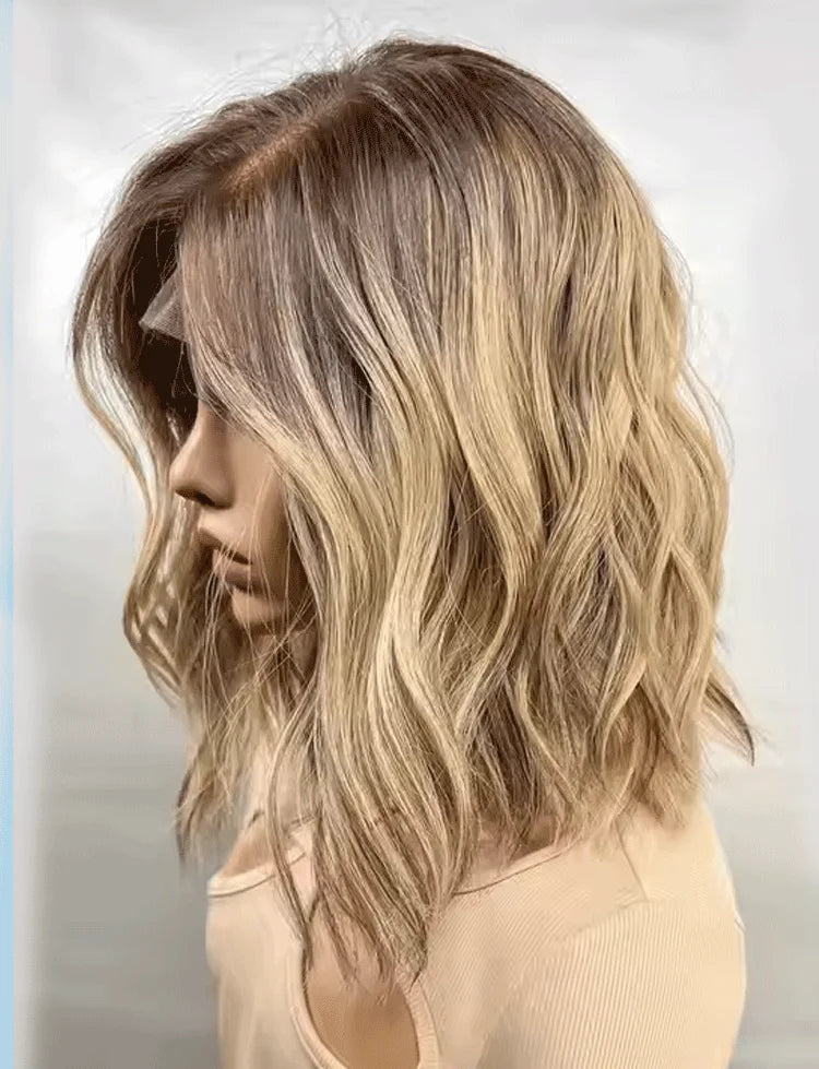 Authentic European Blonde Synthetic Wigs Brown Root short Hair Style Wig Jewish Hair 13x4 Lace Front Wig For Women Daily Party Use