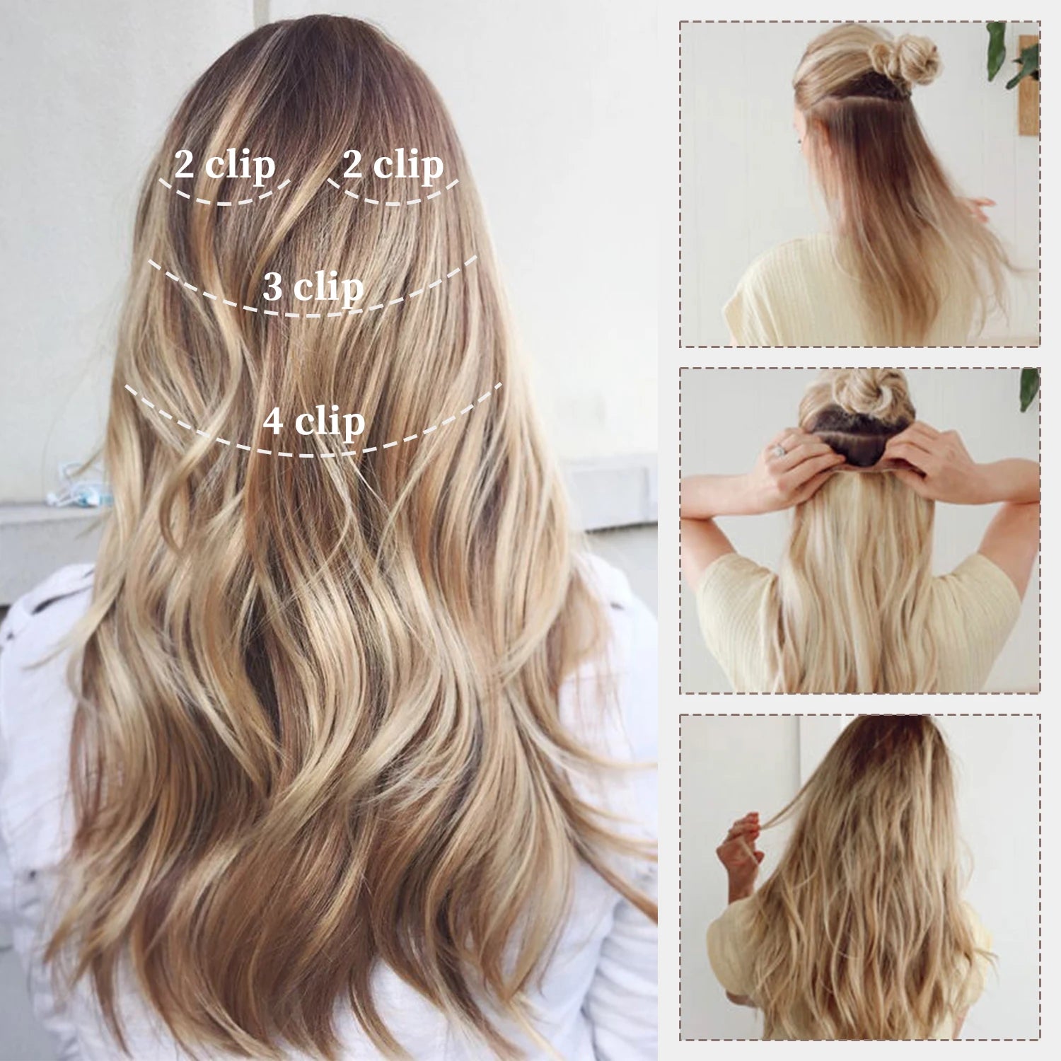 Wig 4Pcs/Set Clip In Hair Accessories and Extensions Synthetic Long Curly Wave Hair Wigs Brown Blonde Black Fake Hairpiece For Women Daily Use