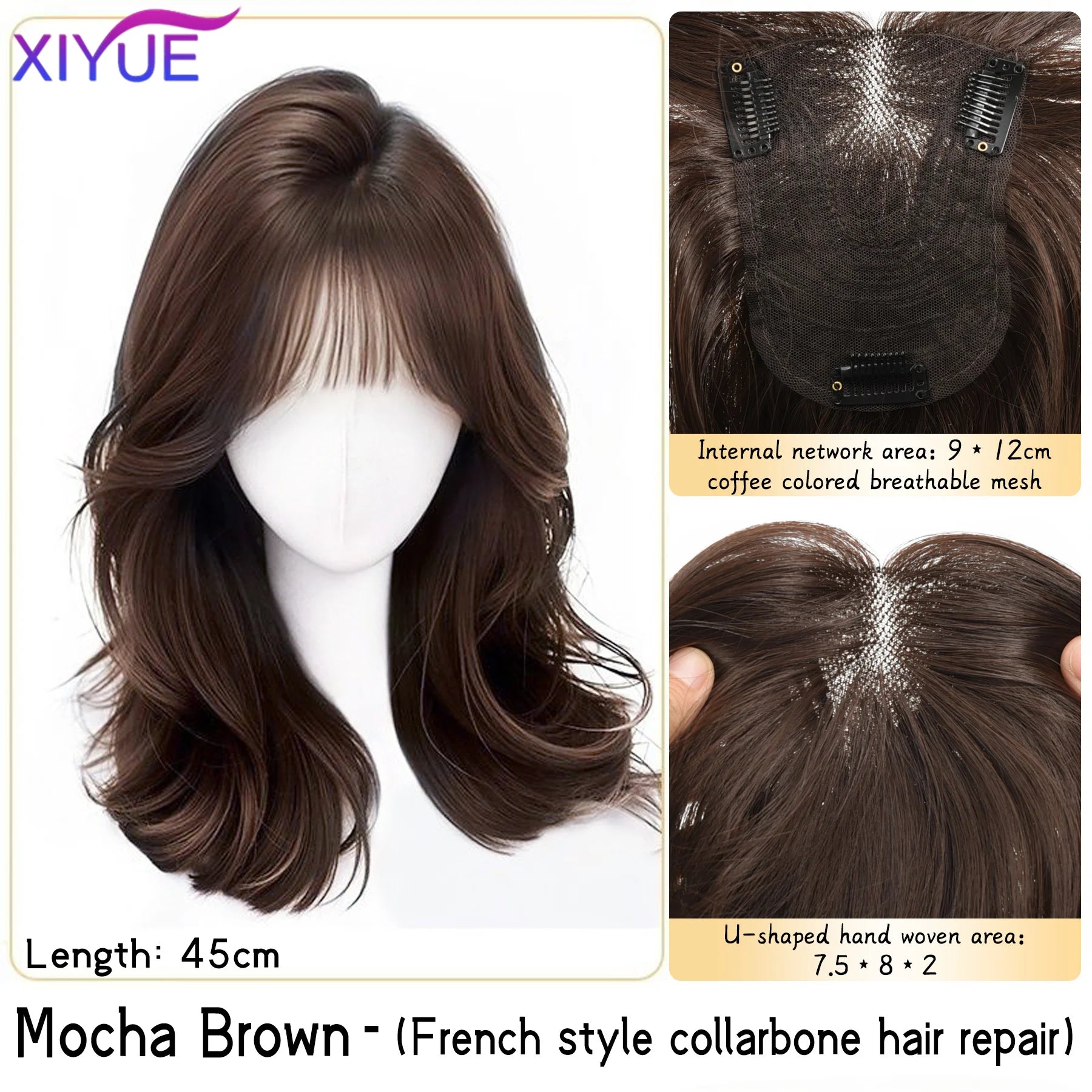 Synthetic Long Straight Layered Wigs Hair Clip in Hair Extensions and Accessories Natural Fluffy Head Top Fake Hair Piece with Bang Clip for Women Wig Daily Use
