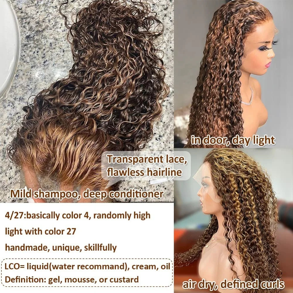 Highlight Deep Wave 4/27 Lace Front Wig Human Hair Wigs 13x6 13x4 HD Lace Frontal Wig 1B/30 Colored Ombre Honey Blonde Human Hair Style Wigs
