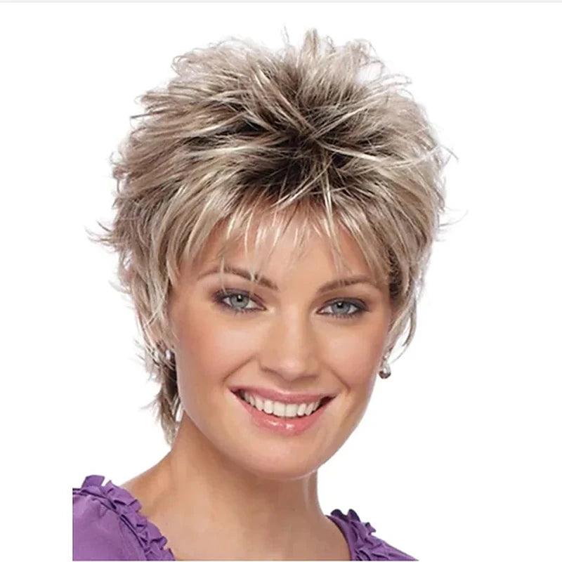 HAIRJOY Synthetic Hair Wigs Women Classic Short Wig Layers Curly Grey Wigs Hair Style for Women