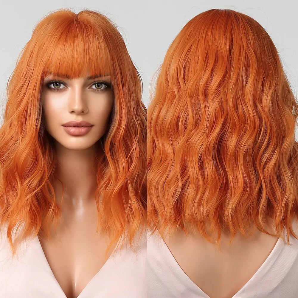 Women Grey Wavy Bob Wigs with Bangs Short Blonde Ombre Synthetic Hair Wigs With with Dark Roots Natural Hair Style for Women Daily Use