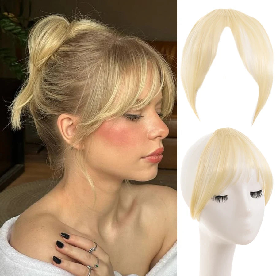 Synthetic Clip in Wigs Hair Bangs Wig Wispy Side-swept Bangs Hair Clip Fake Bang Fringe with Temples Hairpiece for Women Wig Daily Use