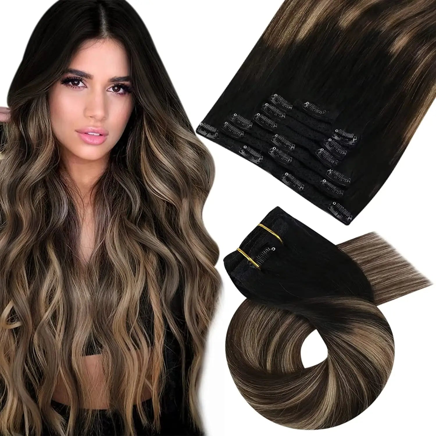 [Hot Sale] Moresoo Clip in Wigs Hair Extensions Real Natural Hair Remy Straight Wig Set 5&7 Pcs Brazilian Clip in Human Hair Extensions and Accessories