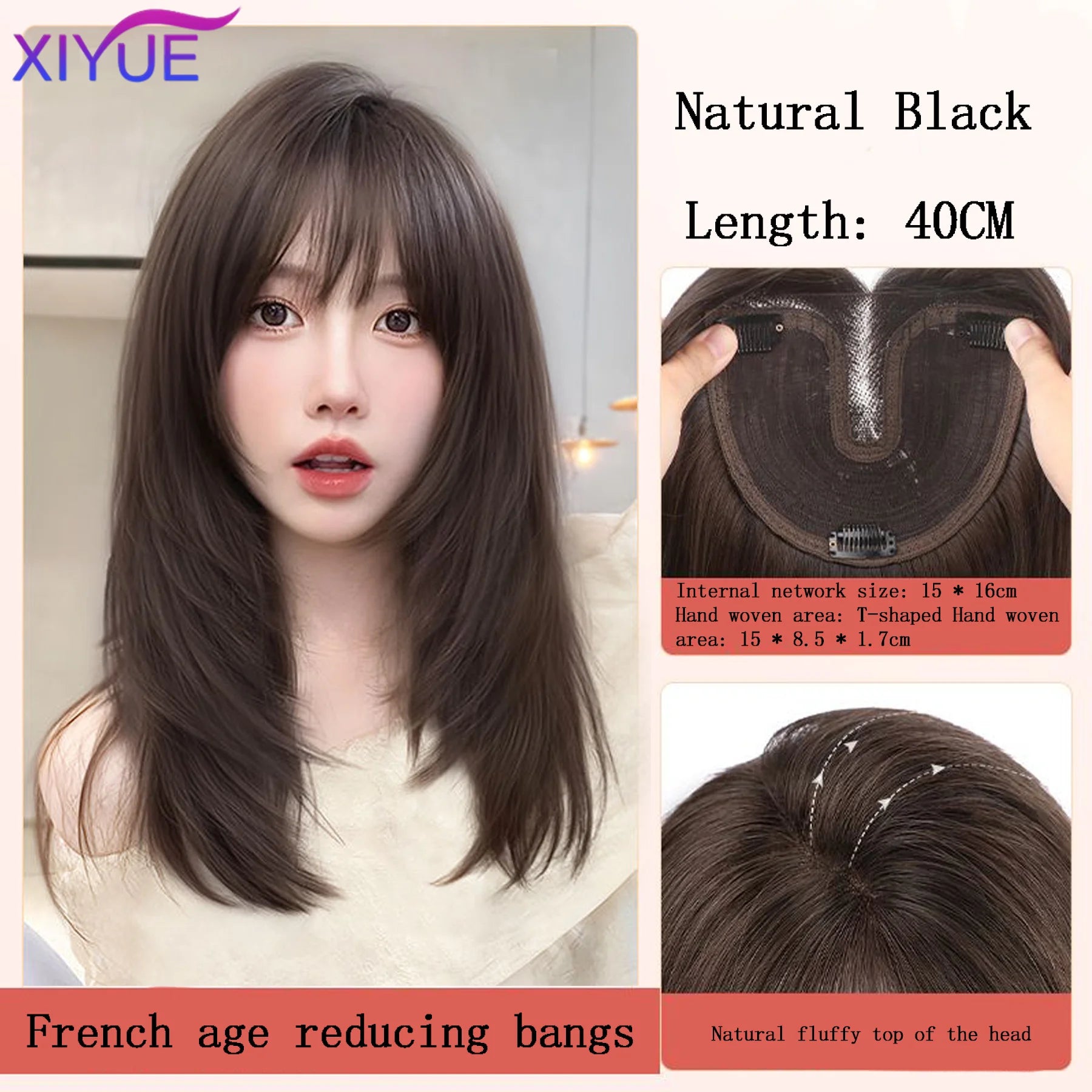 Synthetic Long Straight Layered Wigs Hair Clip in Hair Extensions and Accessories Natural Fluffy Head Top Fake Hair Piece with Bang Clip for Women Wig Daily Use