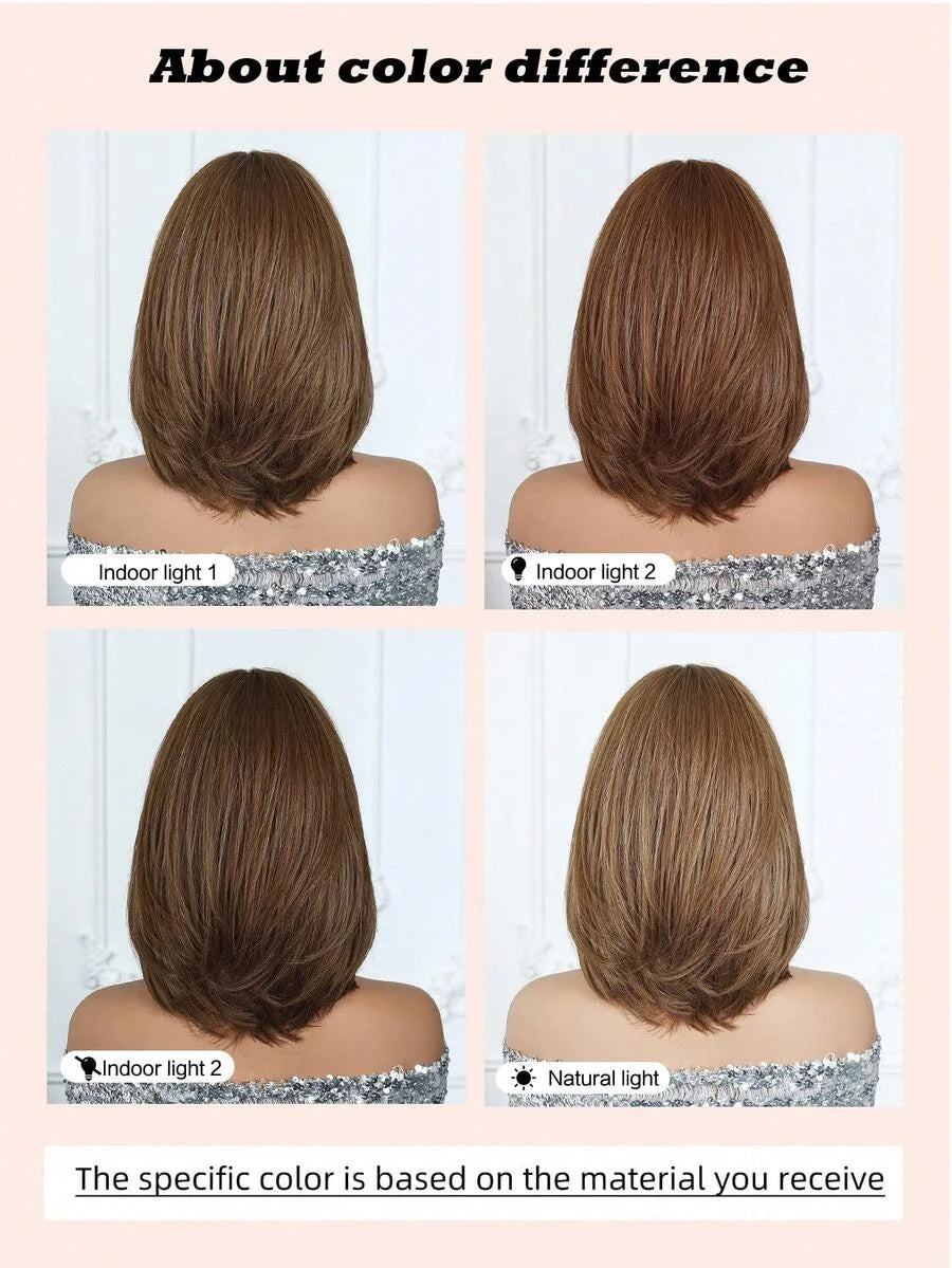EASIHAIR Short Straight Bob Hair Wigs Synthetic Wig for Women Brown Straight Natural Wigs with Eight Character Daily Cosplay for Women Hair Style