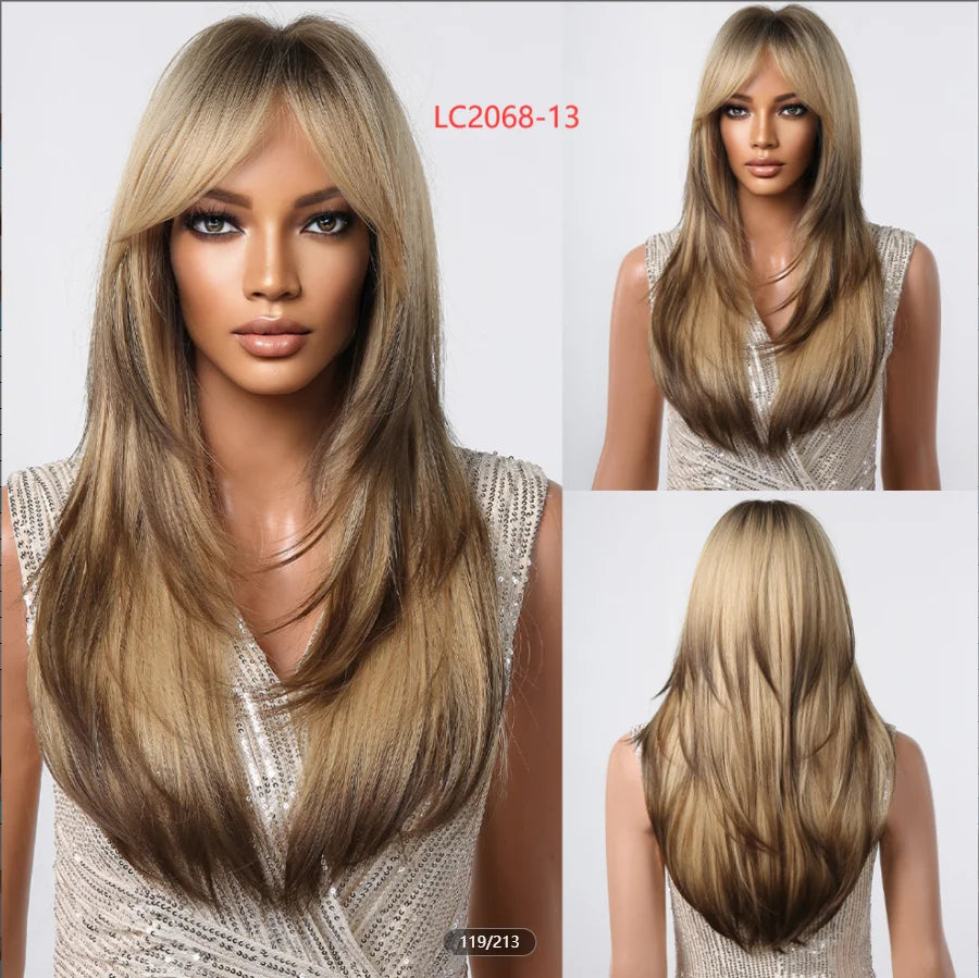 CharmSource Blonde Long Hair Natural Straight Wig Synthetic Wigs  for Women Daily Party High Density