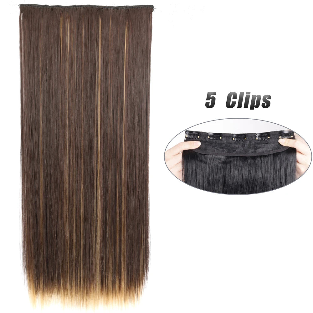 Synthetic Wig 5 Clip In Hair Accessories and Extensions Long Straight Wigs Hair Style Hairpiece Black Brown Blonde 80CM Natural Fake Hair For Women