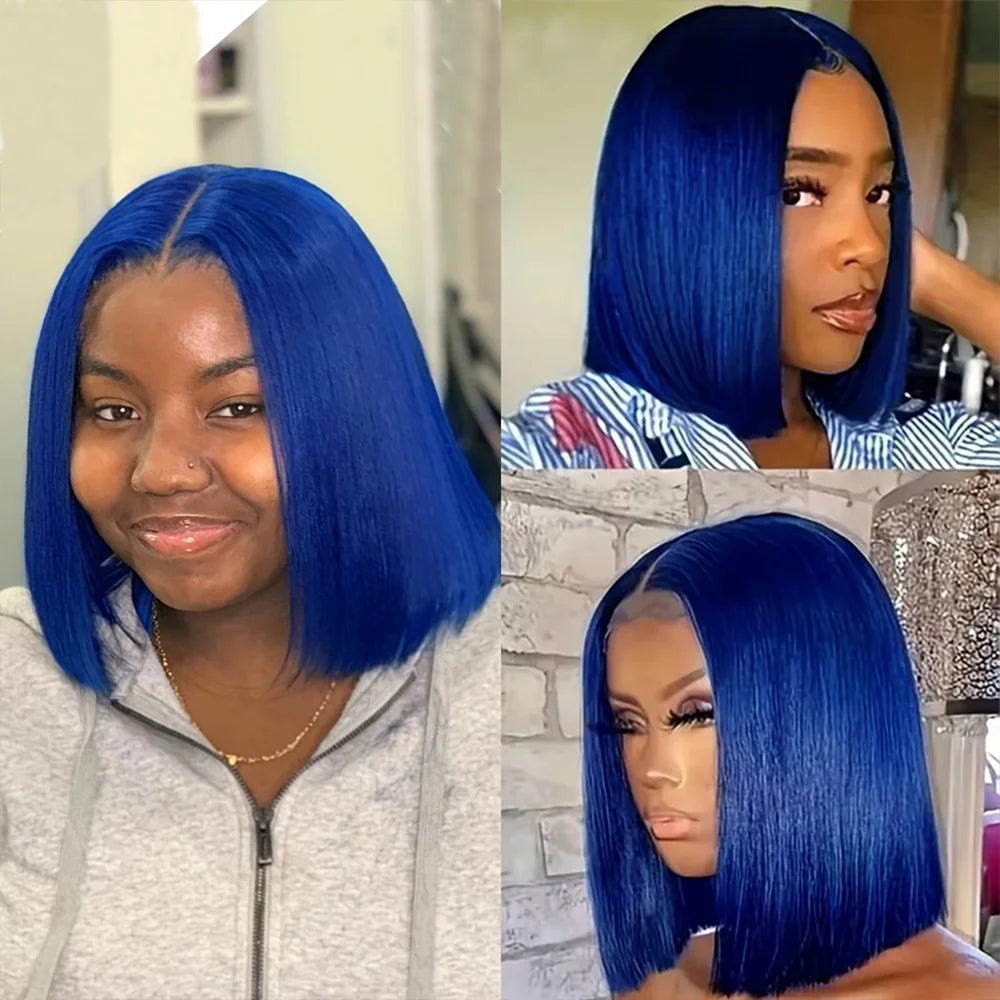 Brazilian Hair Wigs Straight Navy Blue Bob Human Hair Wig 180 Density 13x4 HD Lace Frontal Wigs On Clearance Sale For Black Women Hair Style