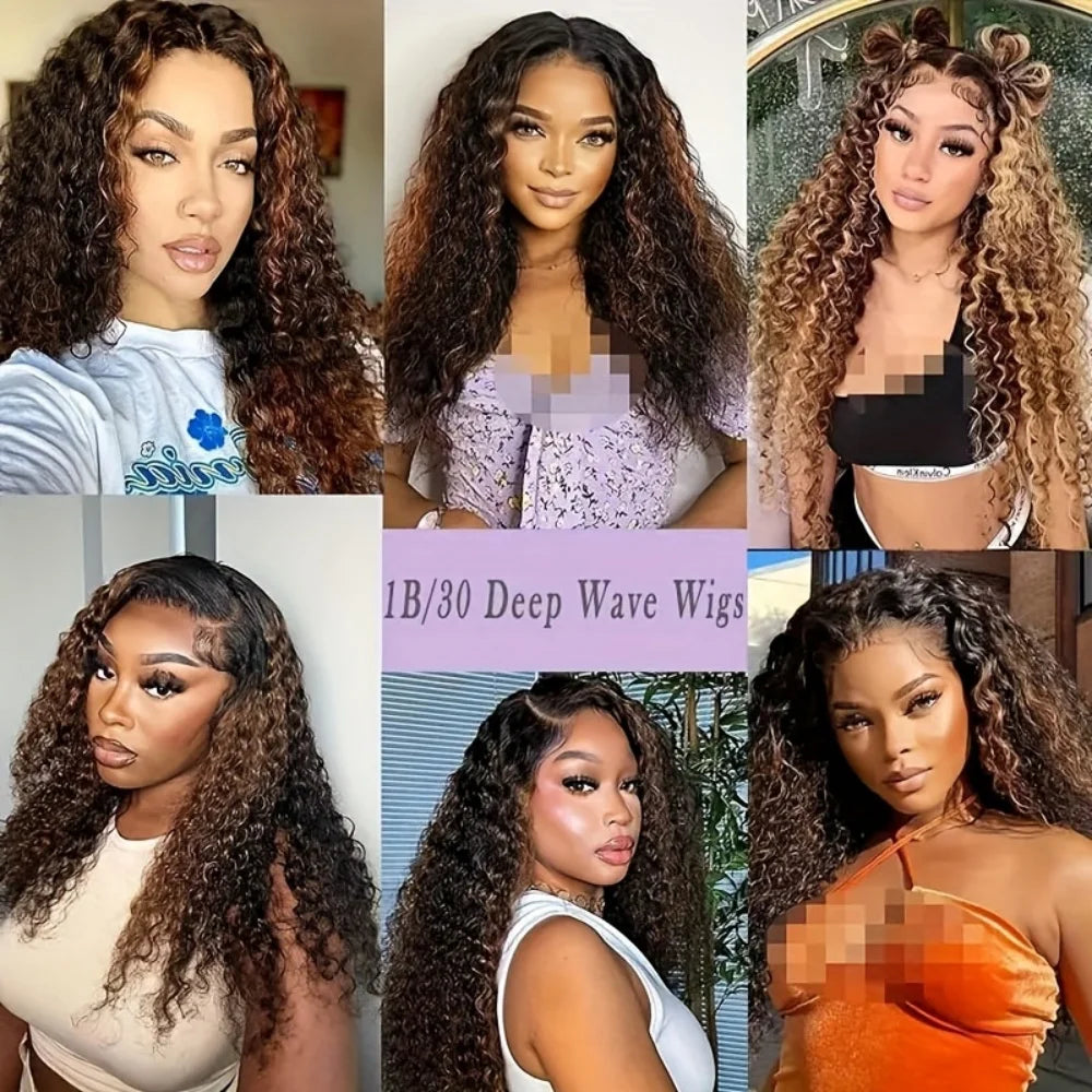 Highlight Deep Wave 4/27 Lace Front Wig Human Hair Wigs 13x6 13x4 HD Lace Frontal Wig 1B/30 Colored Ombre Honey Blonde Human Hair Style Wigs