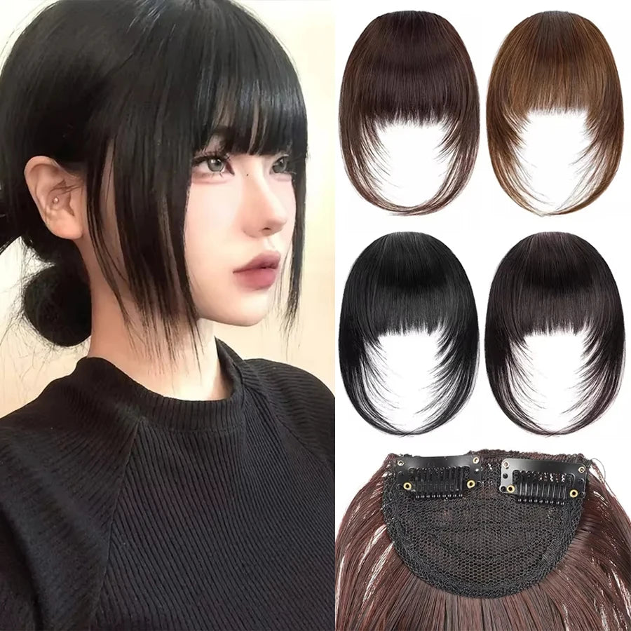 Women's Straight Synthetic Wigs Hair Extensions with Layered Bangs Side-Swept Bangs Natural-Looking Wig Hairpiece for Versatile Styling